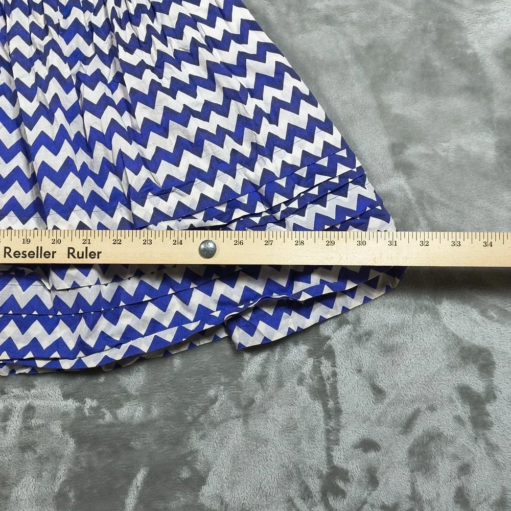 Kate Spade Skirt The Rules Women Small Blue White Zigzag  Smocked Mini A Line‎
